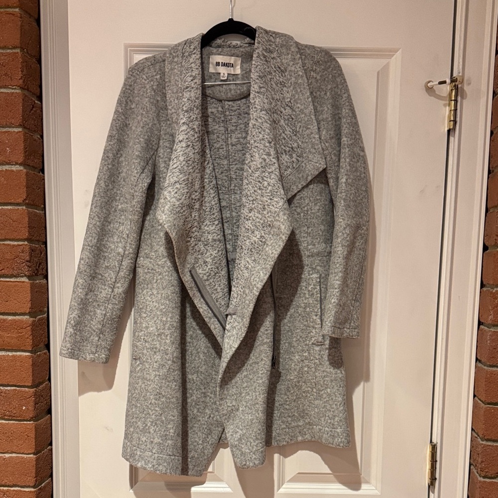 BB Dakota Light Gray Draped Open Front Cardigan Coat